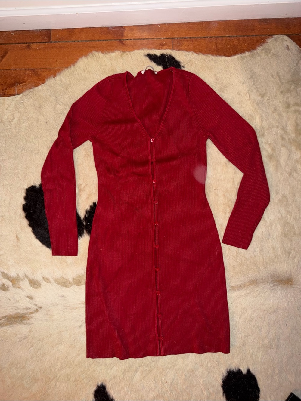 Abercrombie & Fitch Red Ribbed V-Neck Sweater Dress